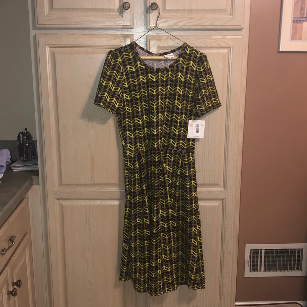 LuLaRoe Amelia Dress Green and Purple Large